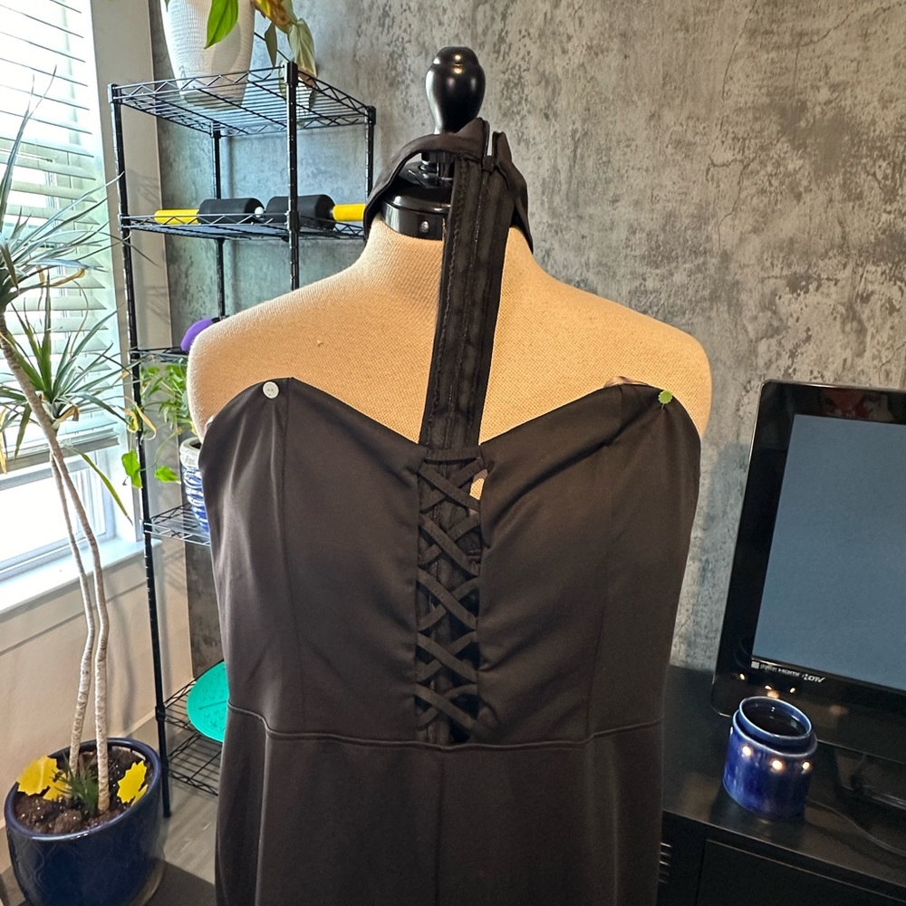 Black romper halter with attached neck collar choker. Cute and unique Size L